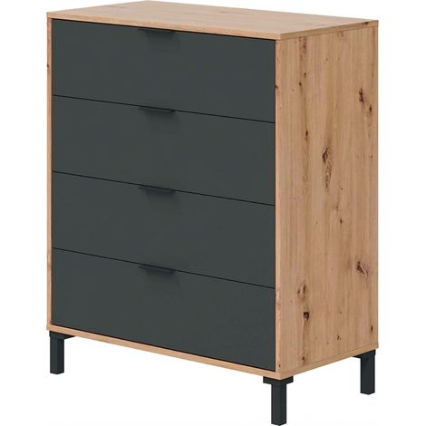 Cassettiera A 4 Cassetti Salvaspazio Per Camera Da Letto Cabina Armadio Corridoio Mobile Contenitore Moderno Design Elegante Minimal 94 x 77.5 x 40 Cm Colore Rovere e Nero