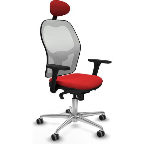 Jorquera sincro malla blanca similpiel rojo brazos 3D base aluminio cabecero fijo ruedas 65mm engomada (1/5)