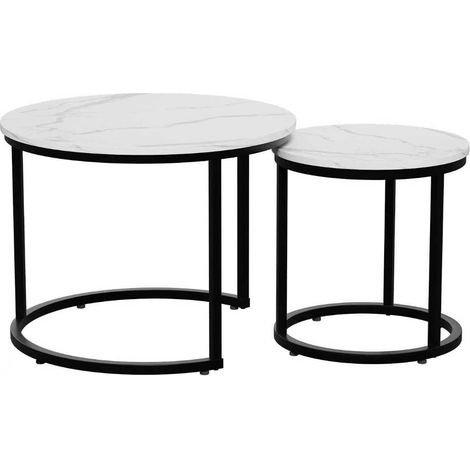 Table basse gigogne blanche 2 pièces, table basse ronde avec cadre en métal de 60 cm, lot de 2 tables basses modernes, adaptée au salon, à la chambre, au balcon, à la cour, au bureau, aux petits espac