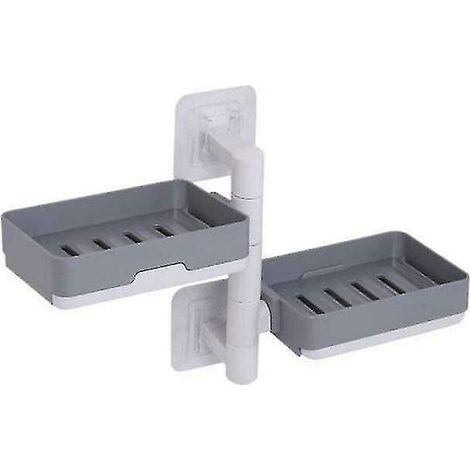 Support de savon rotatif Poinçon Rotation sans poinçon Support de savon Support mural Montage mural 2 Tier Soap Dish Shelf (Gris) (1/4)
