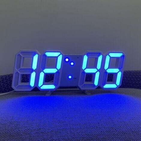 Orologio da parete digitale a LED con luce blu e bianca e luminosità regolabile, orologio con grande temperatura, orologio da parete 3D per soggiorno, orologio digitale (1/4)