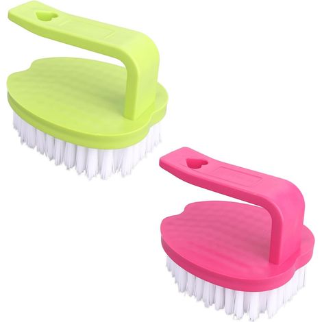 Lot de 2 Brosses à Légumes, 8x7x6,5cm en Polypropylène PP avec Poils Rigides Manche pour Pommes de Terre Carottes et Fruits (Rouge et Vert) (1/5)