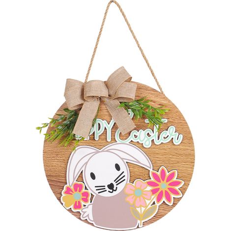 Panneau En Bois Pour Pâques - Lapin Dessiné - 30 Cm - Décoration Extérieure Et Intérieure - Accroche Facile - 1 Pièce (1/5)