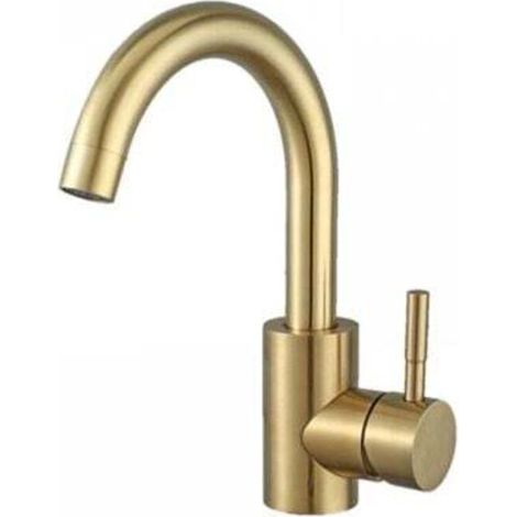 Waschtischarmatur, 360° schwenkbar, Waschtischmischer mit hohem Auslauf, Armatur für Bad oder kleine Küche, gebürstetes Gold