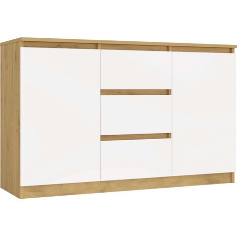 CAZAR - Cassettiera 2 ante + 3 cassetti - Dimensioni: 75x120x40 - Credenza - Artigiano e bianco (1/5)