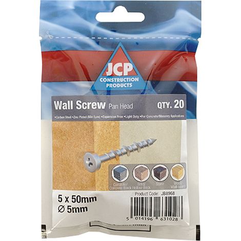 Jcp Fixings Wall Screws Pan Head Bzp 5.0 x 38mm (1/2)