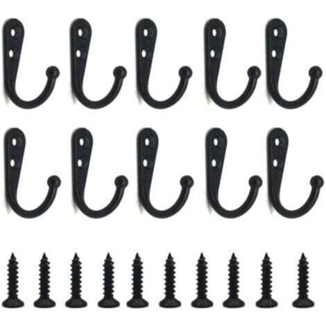 FENOPLASTICAUn lot de 20 crochets muraux noirs avec vis, parfaits pour suspendre clés, serviettes, peignoirs et pochettes, et gagner de la place. (1/4)