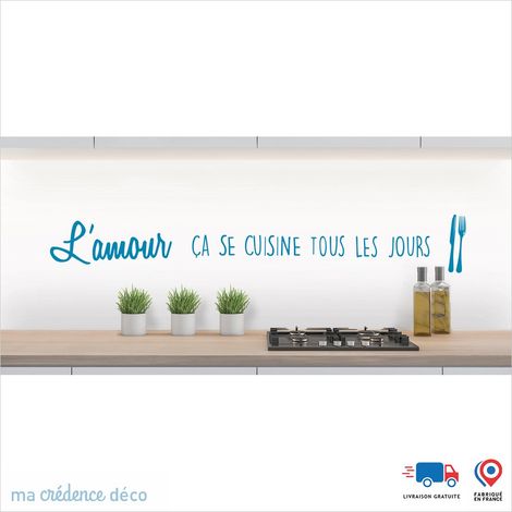 Crédence : L'AMOUR ÇA SE CUISINE 1 - Couleur Bleu clair - Alu composite - 120 - 60 (1/3)