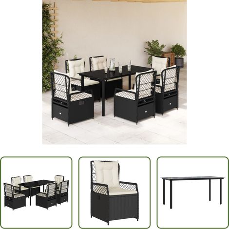 vidaXL Gartentisch - 7-tlg. Garten-Essgruppe mit Kissen Schwarz Poly Rattan (1/5)