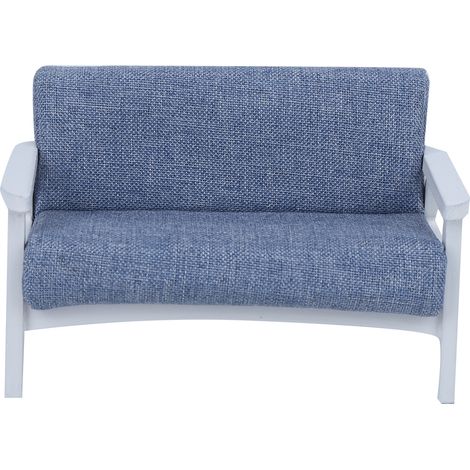 Canapé bleu en tissu pour poupée miniature 1:12, fauteuil en bois japonais modèle de maison de poupée meuble jouet (1/5)