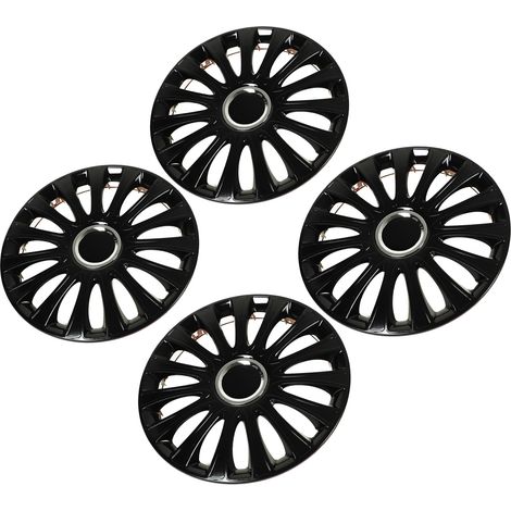 Jantes 15 pouces enjoliveurs noirs brillants 4 pièces, couvercle de moyeu complet, garniture universelle pour voitures (1/5)