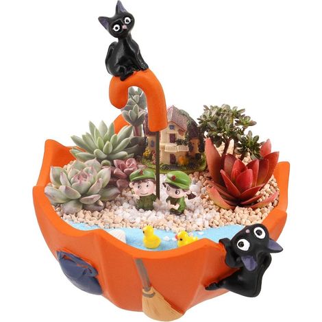 Pot de Fleurs - Résine - 11,2 x 11,2 x 5,1 cm - Pour Succulentes Cactus Herbes Aromatiques - Décoration Intérieure Bureau Jardin - Chat Noir - 1 Pièce (1/4)