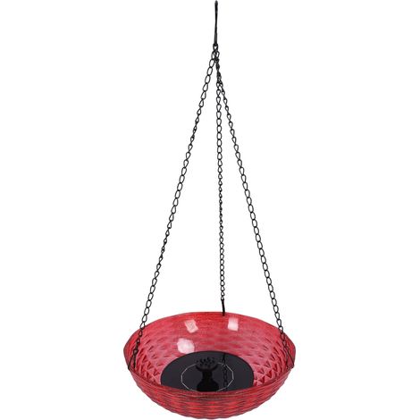 Fontaine solaire suspendue pour oiseaux, bassin de 23,6 cm de diamètre avec pompe solaire pour jardin, terrasse ou patio (rouge). (1/5)