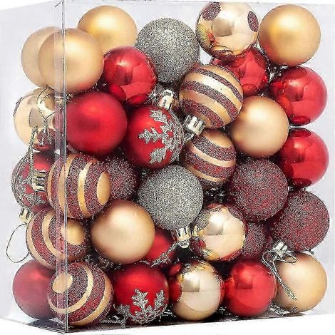 Boules de Noël, lot de 50 boules de Noël rouges, boules de Noël or rose, petites boules de Noël avec cordon (1/5)