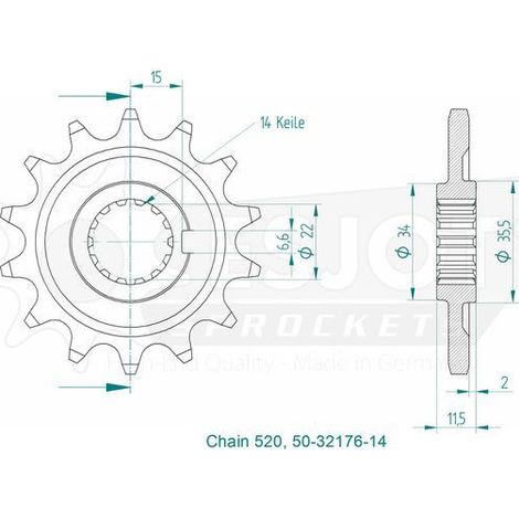 Pignon TT Sherco - 520 - 14 Dents - Made in Germany