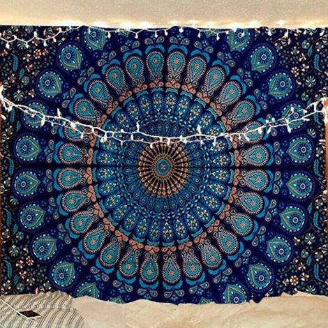 Tapisserie Murale Hippie Traditionnelle Mandala - Tissu Imprimé Floral Doré, Style Bohème pour Décoration de Salon et Chambre (1/5)
