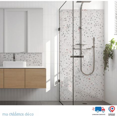 Panneau de douche : Terrazzo di Viggiona - Couleur Rouge beige - Alu composite - 90 - 245 (1/4)