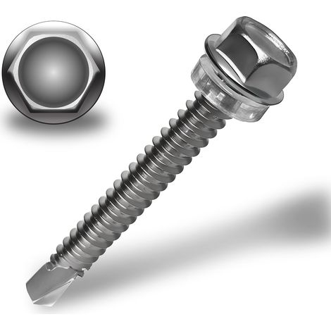 Lot de 60 vis autotaraudeuses pour métal, M5.5x50 mm, vis autoperceuses en acier inoxydable 410, vis autotaraudeuses hexagonales, vis de forage en acier inoxydable pour tôles grossières (1/5)