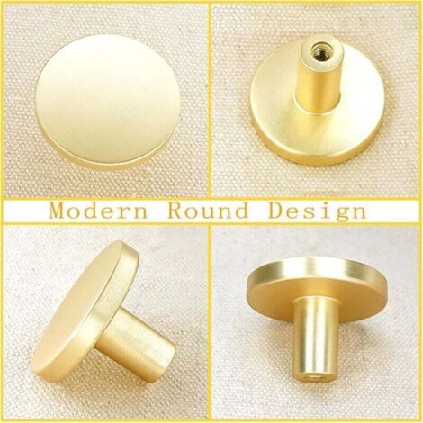 Boutons de tiroir de cuisine en laiton brossé, boutons de commode en alliage de zinc doré pour quincaillerie d'armoire et de tiroir, bouton de placard rond, paquet de 4 (1/4)
