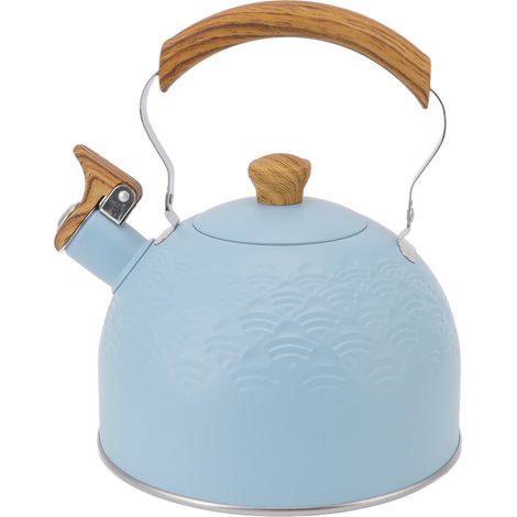 Sifflet bouilloire 2,5L bleu ciel acier inoxydable poignée ergonomique pour cuisinière, café, bar (1/5)