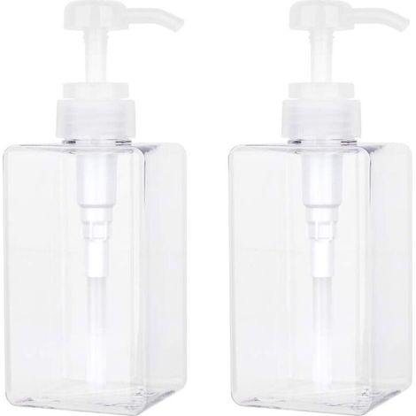 450 ML Distributeur de Savon, Lot de 2 Flacon Pompe Vide en Plastique Conteneur de Bouteille pour la Cuisine et la Salle de Bain - Transparent (1/5)