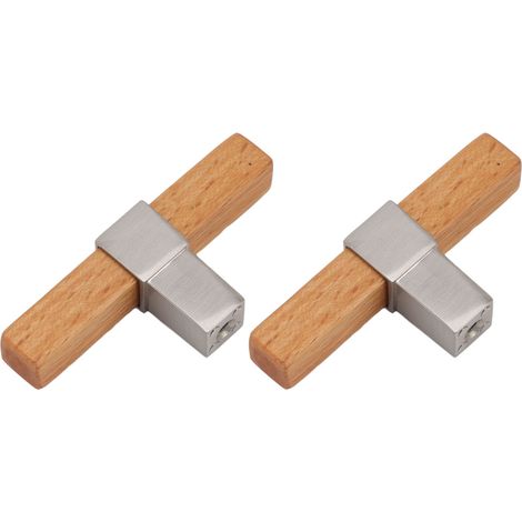 Lot de 2 poignées de porte en bois à un trou pour tiroir de cuisine, placard, armoire, finition argent brossé (1/5)