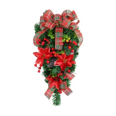 Couronne de Noël classique à carreaux rouges et verts en forme d'arbre de Noël à l'envers à accrocher à la porte pour les centres commerciaux et les hôtels (1/5)