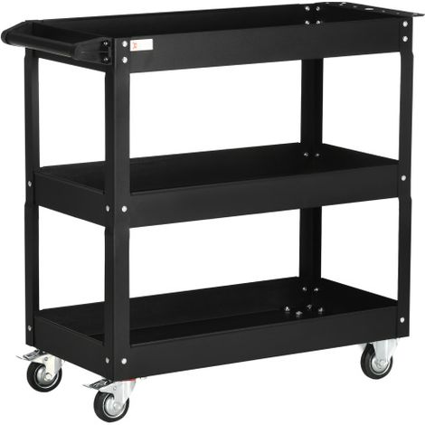 Werkstattwagen aus Stahl mit 3 Regalen auf Rollen mit Griff - max. Belastung 150 kg - 83 x 35,3 x 76 cm Schwarz 
On-Site (1/5)