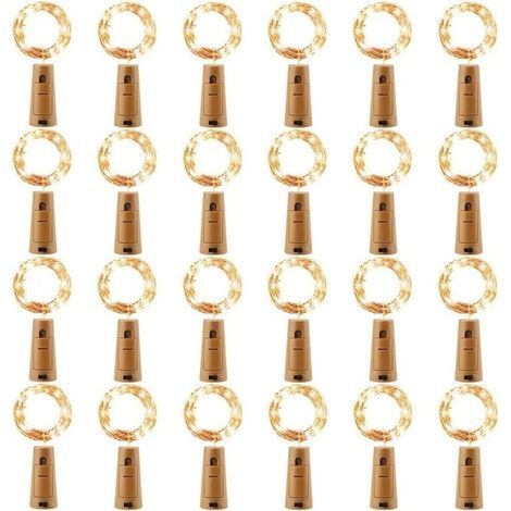 24pcs lumières de bouteille de batterie de LED, guirlandes lumineuses de fil de cuivre lumières de bouteille de vin alimentées par batterie avec le liège blanc chaud RW (1/5)