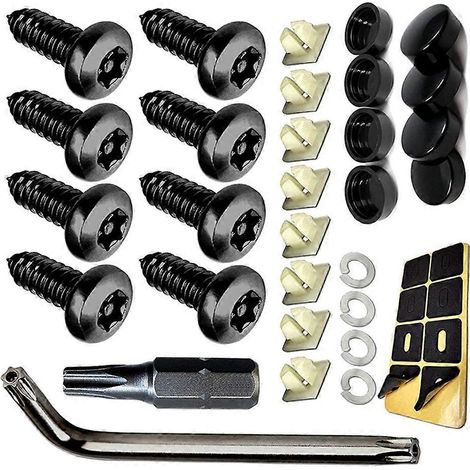 Vis de plaque d'immatriculation en acier, lot de fixations faciles à utiliser pour plaques métalliques, kit de visserie auto. (1/4)