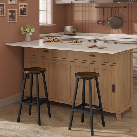 Klihome Barhocker 2er Set, Barstühle Küchenstühle, rund Tresenhocker mit Fußstütze, Küchenhocker mit Metallgestell, bis 150 kg belastbar, für Bar Kücheninsel Esszimmer, Vintagebraun