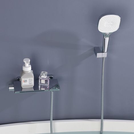 Robinet de Baignoire Cascade Mural Mitigeur avec Douchette pour Salle de Bains en Laiton Chromé PTBC10E (1/5)