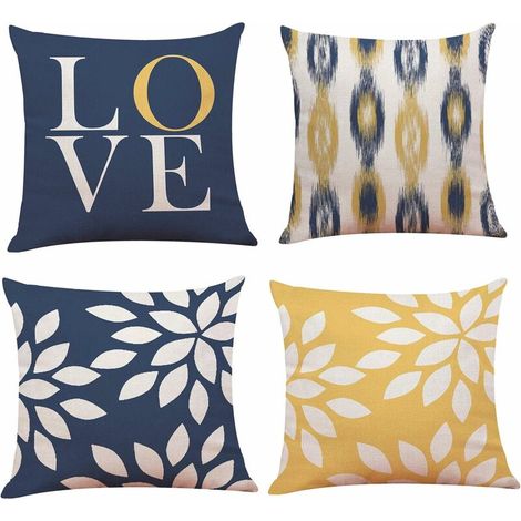 45.7 x 45.7cm cushion cover modern yellow blue indoor and outdoor decorative cotton and linen sofa cushion cover set of 4 (1/5)