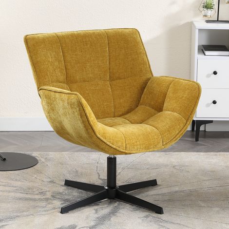 Wahson Fauteuils Salon Confortable en Chenille, Fauteuil de Salon avec Assise Épais Chaise Relaxant avec Pied Métal Fauteuil Relax pour Salon, Jaune