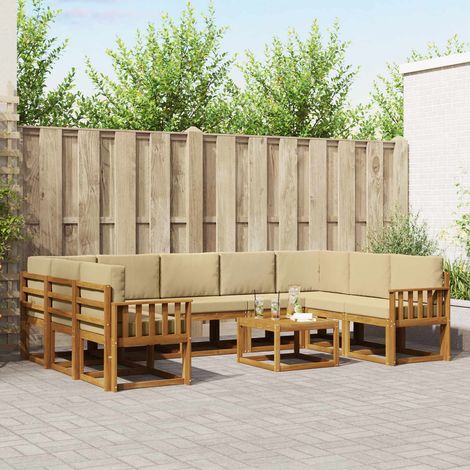 vidaXL Outdoor-Sofagarnitur mit Kissen 10 pcs Natur und Beige (1/5)