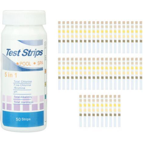 50pcs 5 in 1 Swimming Pool Test Papers Water Quality PH Cl Total Alkali Free Chlorine Strips (1/5)