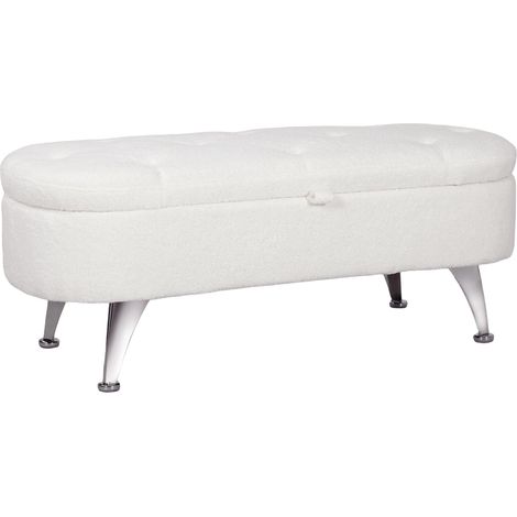 Banc de rangement avec couvercle et pieds en métal pour salon, chambre, couloir, blanc avec assise confortable et rangement intérieur avec structure en métal robuste et stable