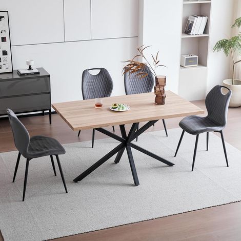 Essgruppe mit 140cm Esstisch und 4 grauen Leinenstühlen (1/5)