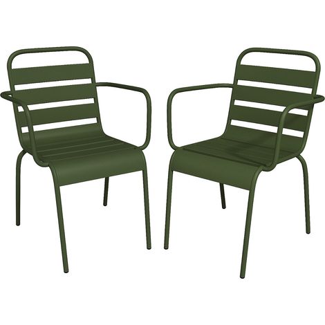 Lot de 2 fauteuils de jardin empilables en métal - Kaki - MIRMANDE de MYLIA (1/4)