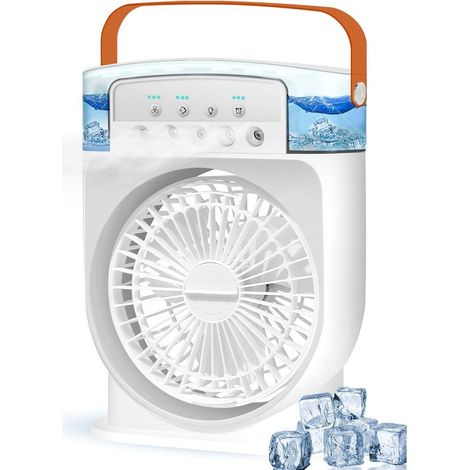 Climatiseur portable 4 en 1, mini refroidisseur d'air de 600 ml, 3 vitesses de vent et 7 couleurs, climatiseur portable silencieux pour chambre, bureau et lecture