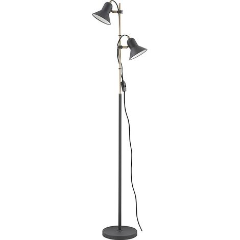 Lámpara de Pie de Metal Gris y Dorado con 2 Focos Orientables