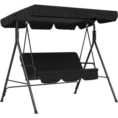 Hollywoodschaukel 3-Sitzer Gartenschaukel mit verstellbarem Dach, stabile Stahlkonstruktion, Schwarz, 172 x 110 x 153 cm für Garten & Terrasse