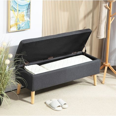 Panca contenitore imbottita 110 x 39 x 45 cm, seduta ribaltabile, grigio scuro HAVRYA (1/5)