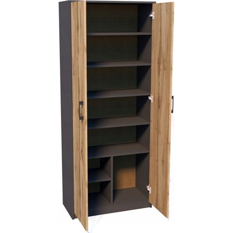 Armoire de bureau graphite-votan – Meuble de rangement 7 étagères – Dimensions 74 x 35 x 180 cm – Panneau stratifié résistant aux rayures