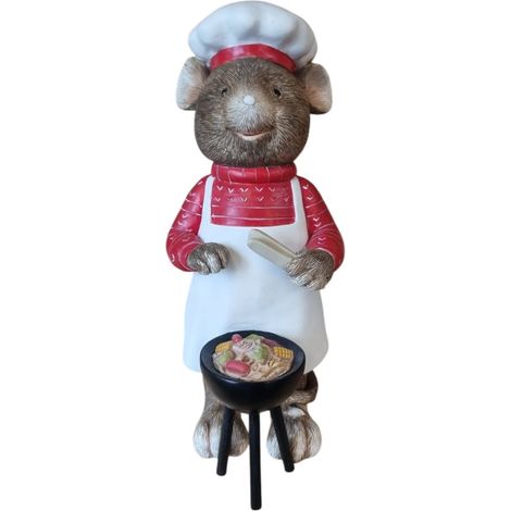 Dekofigur Maus mit Grill groß 19 cm bunt Dekofigur