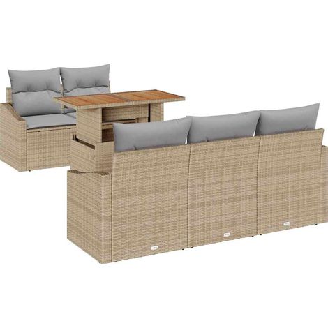 Garden Sofa Set with Storage 6 pcs Beige Poly rattan vidaXL