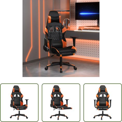 vidaXL Gamingstuhl mit Massage - Gaming-Stuhl mit Massage & Fußstütze Schwarz Orange Kunstleder (1/5)