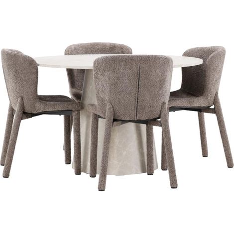 Lanzo Essgruppe Tisch Ø120cm und 4 Stühle beige, braun. (1/4)