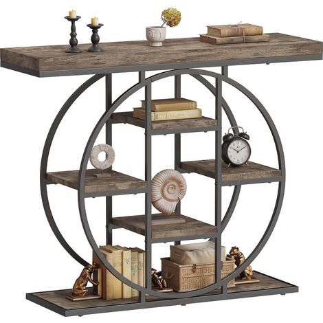 HOMCOM Industrial Console Table, Hallway Table with Storage Shelves