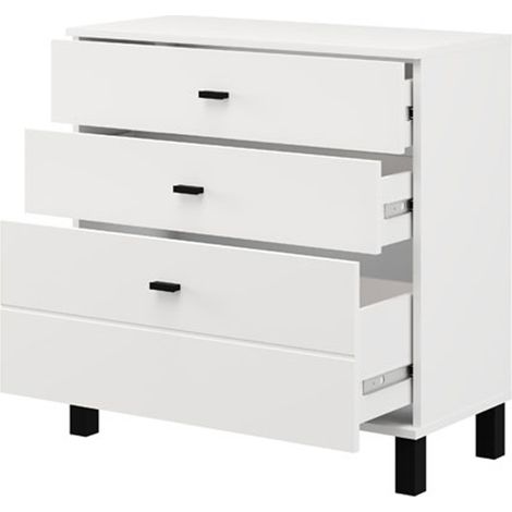 Dmora Sideboard Mindo, Anrichte mit 3 Schubladen, einem Regal, Schiebetür, 77x35x78h cm, Mattweiß